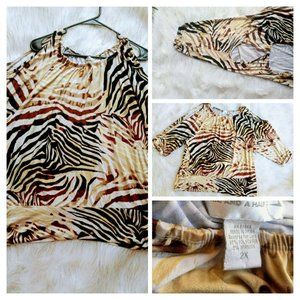 Women's Zebra Print Off Cold  Shoulder Top Blouse